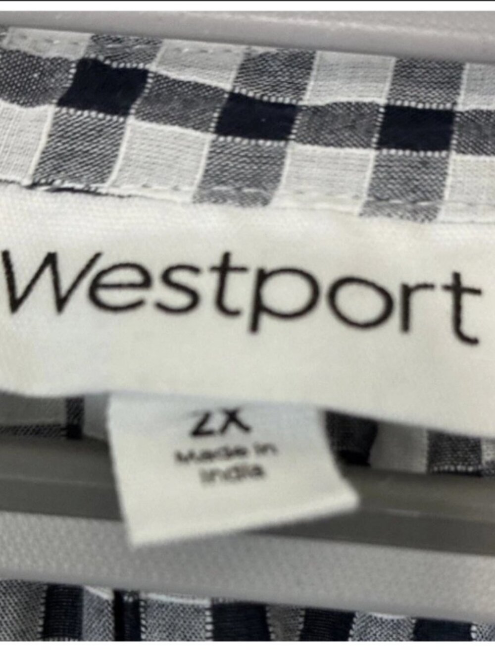Westport Womens 2X Black & White Gingham Checkered Blouse W Embroidered Raglan - Picture 7 of 7
